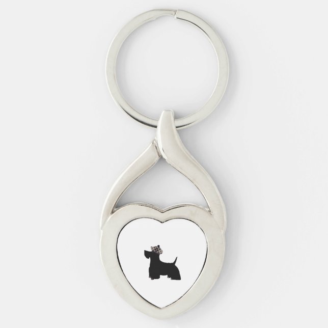 Scottish Terrier Twisted Heart Silverfärgad Nyckelring (Framsidan)