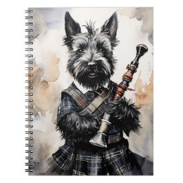 Scottish Terrier, uppspelning i Bagpipe i Kilt Blä Anteckningsbok
