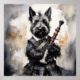 Scottish Terrier, uppspelning i Bagpipe i Kilt Blä Poster