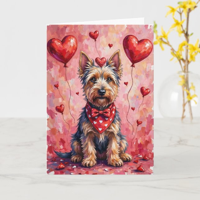 Scottish Terrier Valentine Dog Sitting with Hearts Kort (Gul blomma)