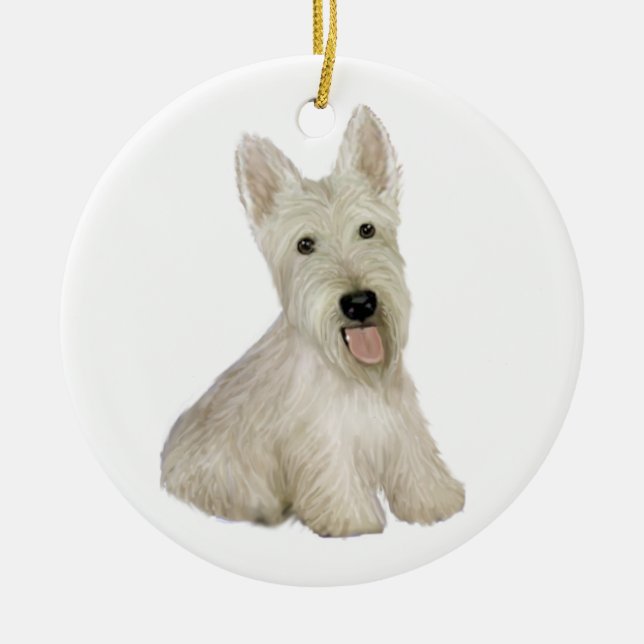 Scottish Terrier - vättad Julgransprydnad Keramik (Framsidan)