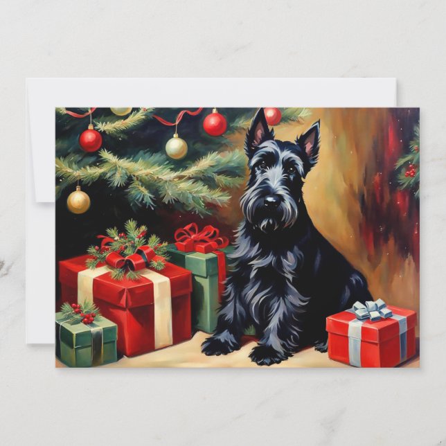 Scottish Terrier vid jul Kort (Framsida)