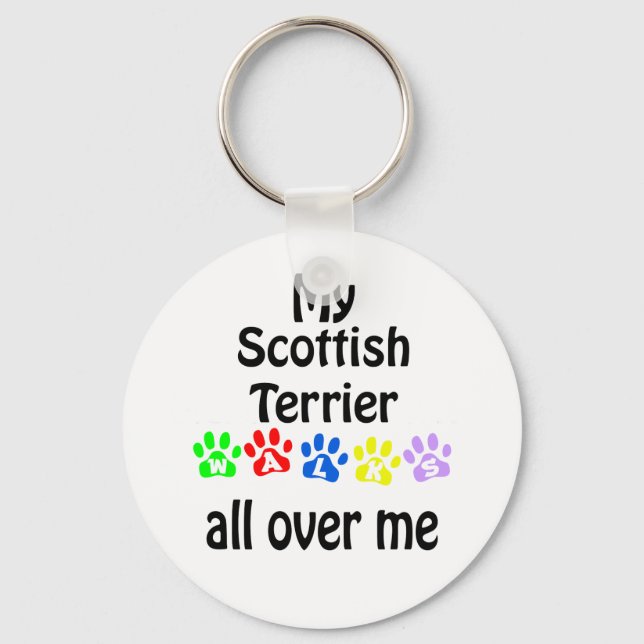 Scottish Terrier Walks Design Nyckelring (Framsida)