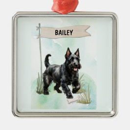 Scottish Terrier Watercolor Personalized Dog Julgransprydnad Metall