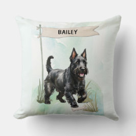 Scottish Terrier Watercolor Personalized Dog Kudde