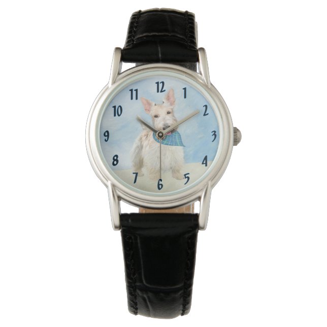 Scottish Terrier Wheaten Hund Painting Original Ar Armbandsur (Framsida)