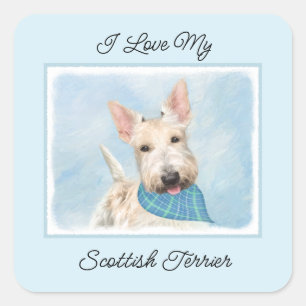Scottish Terrier Wheaten Hund Painting Original Ar Fyrkantigt Klistermärke