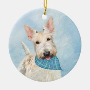 Scottish Terrier Wheaten Hund Painting Original Ar Julgransprydnad Keramik
