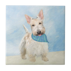 Scottish Terrier Wheaten Hund Painting Original Ar Kakelplatta