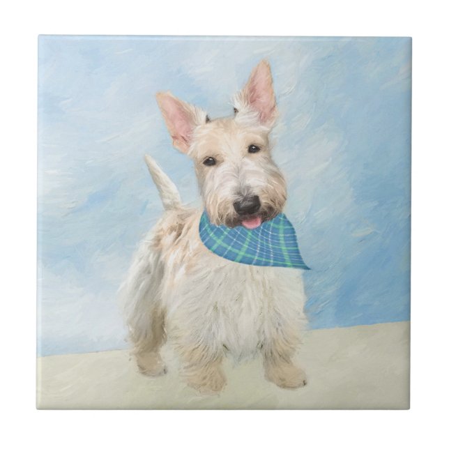 Scottish Terrier Wheaten Hund Painting Original Ar Kakelplatta (Framsidan)