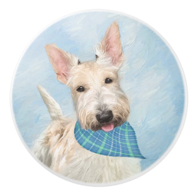 Scottish Terrier Wheaten Hund Painting Original Ar Knopp (Framsidan)