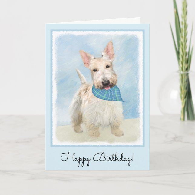 Scottish Terrier Wheaten Hund Painting Original Ar Kort (Framsida)