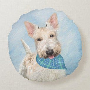 Scottish Terrier Wheaten Hund Painting Original Ar Rund Kudde
