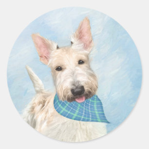 Scottish Terrier Wheaten Hund Painting Original Ar Runt Klistermärke