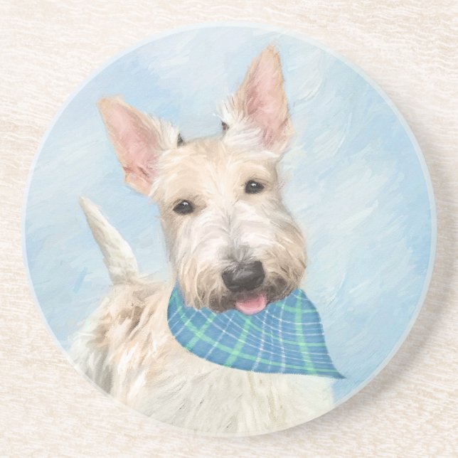 Scottish Terrier Wheaten Hund Painting Original Ar Underlägg (Framsidan)