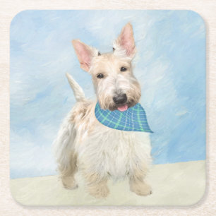 Scottish Terrier Wheaten Hund Painting Original Ar Underlägg Papper Kvadrat