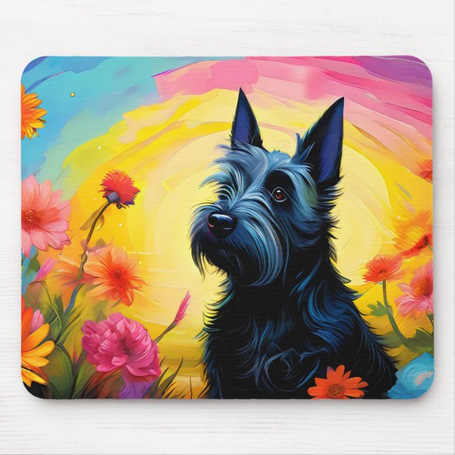 Scottish Terrier Whimsical Vågrät Musmatta (Framsidan)