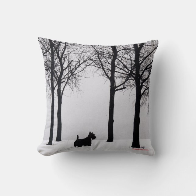 Scottish Terrier Winter Pillow Kudde (Framsida)
