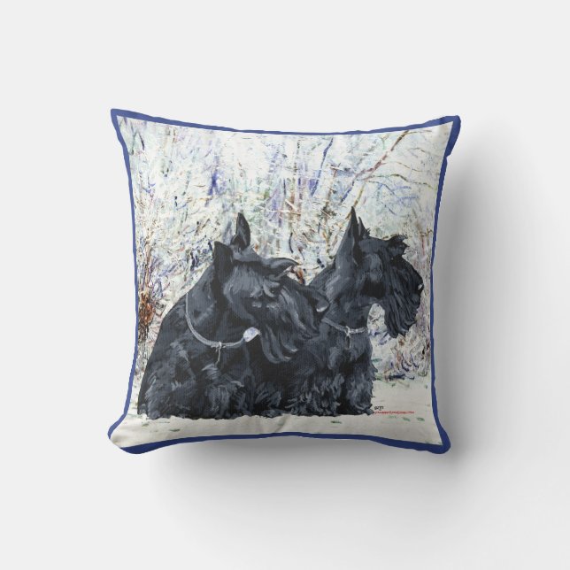 Scottish Terrier Winter Pillow Kudde (Framsida)