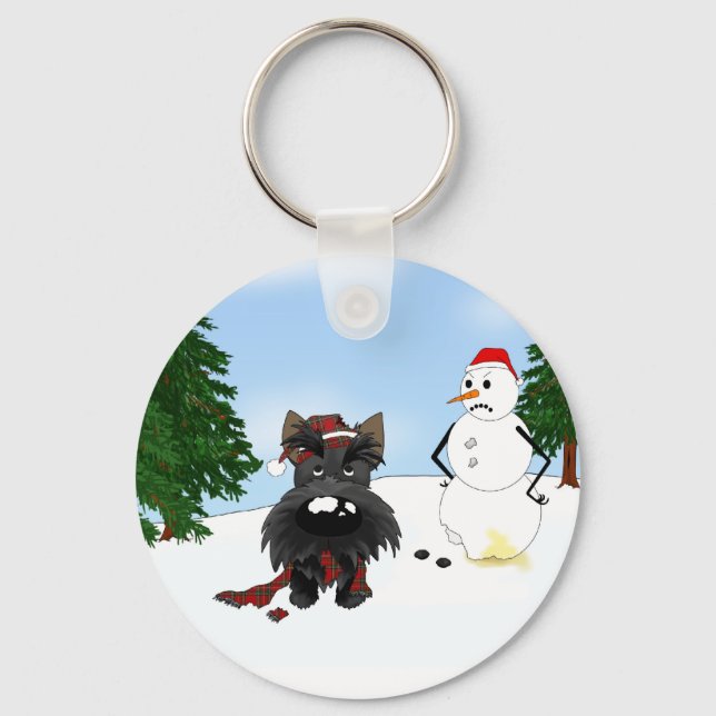 Scottish Terrier Winter Scene Nyckelring (Framsida)