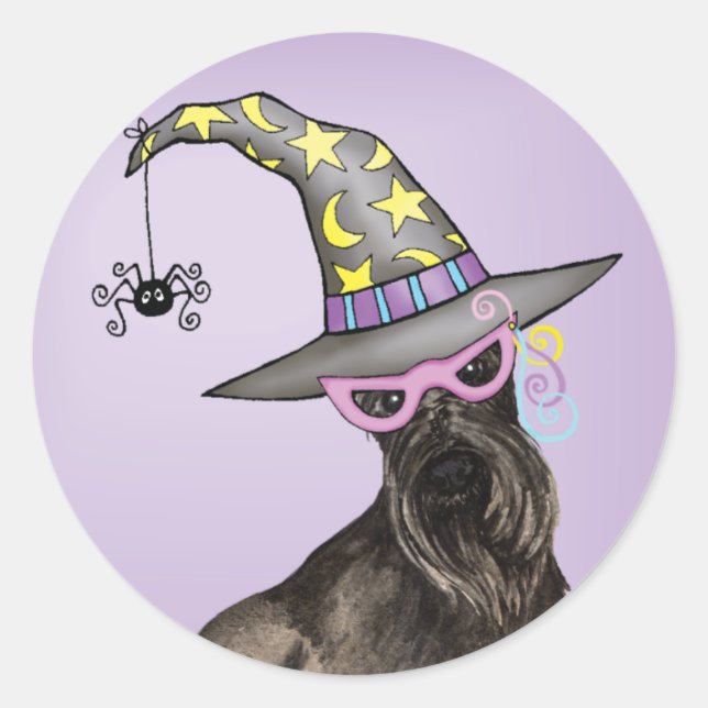 Scottish Terrier Witch Runt Klistermärke (Framsida)