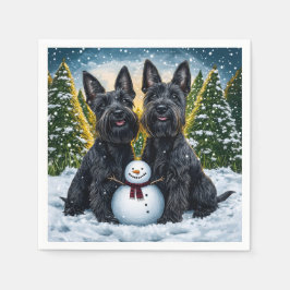 Scottish Terriers and Winter Snögubbe Pappersservett