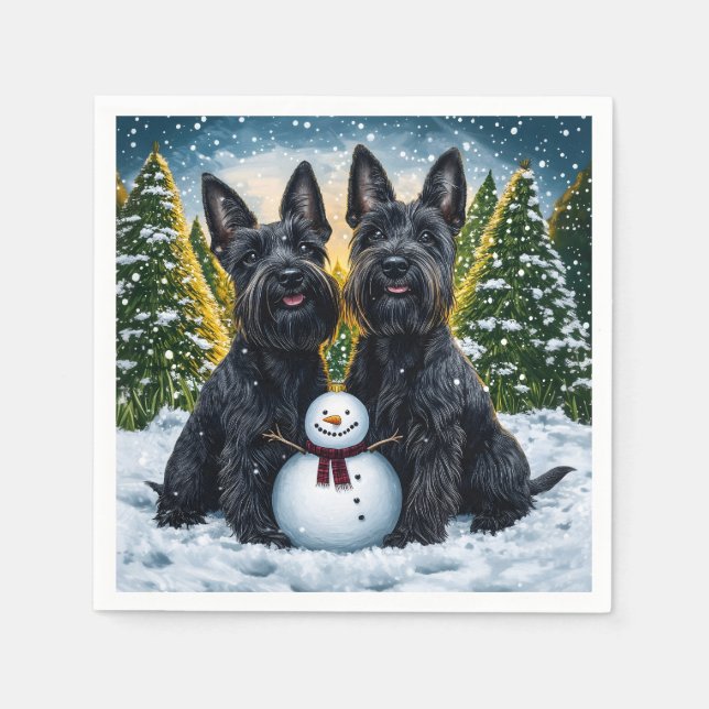 Scottish Terriers and Winter Snögubbe Pappersservett (Framsidan)