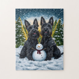 Scottish Terriers and Winter Snögubbe Pussel