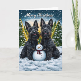 Scottish Terriers och Snögubbe jul Kort