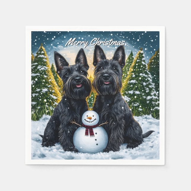 Scottish Terriers och Snögubbe jul Pappersservett (Framsidan)