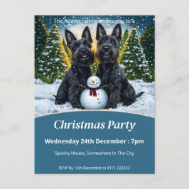 Scottish Terriers och Snögubbe jul Party Inbjudan Vykort