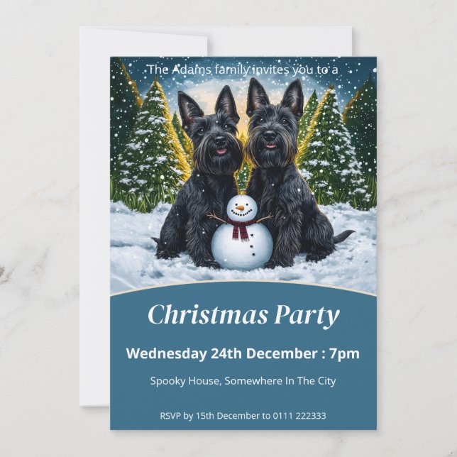 Scottish Terriers och Snögubbe jul Party Inbjudningar (Framsida)
