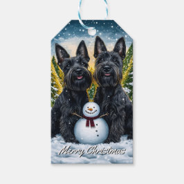 Scottish Terriers och Snögubbe jul Presentetikett