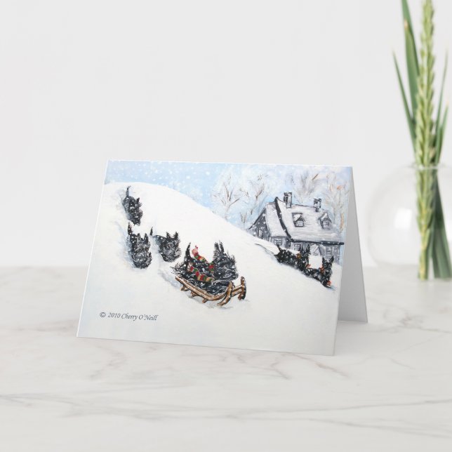 Scottish Terriers Sledding Helgkort (Framsida)