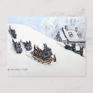 Scottish Terriers Sledding Vykort