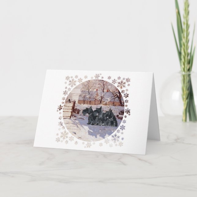 Scottish Terriers Winter Magpie Helgkort (Framsida)