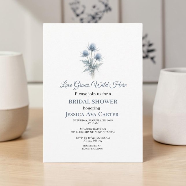 Scottish Thistle Dusty Blue Floral Bridal Shower  Inbjudningar (Skapare uppladdad)