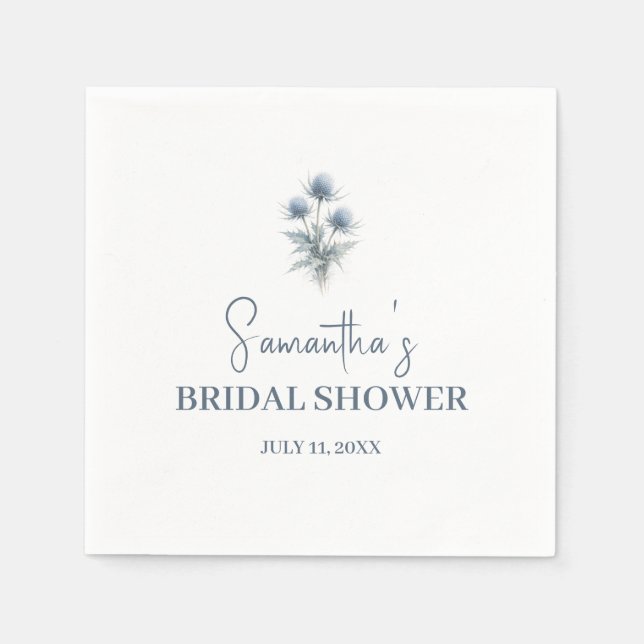 Scottish Thistle Dusty Blue Floral Bridal Shower Pappersservett (Framsidan)