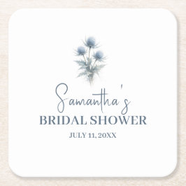 Scottish Thistle Dusty Blue Floral Bridal Shower Underlägg Papper Kvadrat