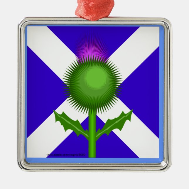 Scottish Thistle och Flagga Julgransprydnad Metall (Framsidan)