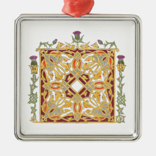 Scottish Thistle och Krona Red & Guld Celtic Knot Julgransprydnad Metall