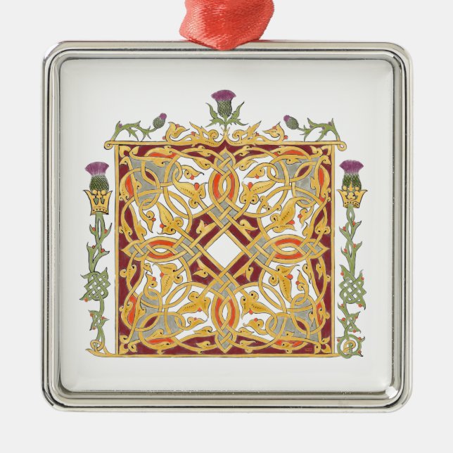 Scottish Thistle och Krona Red & Guld Celtic Knot Julgransprydnad Metall (Framsidan)