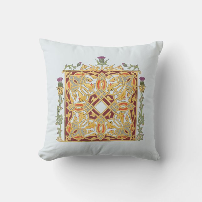 Scottish Thistle och Krona Red & Guld Celtic Knot Kudde (Framsida)