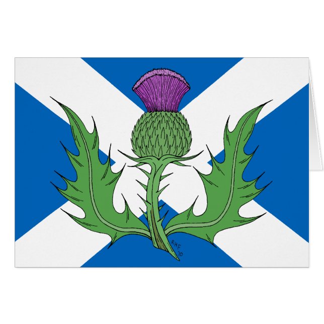 Scottish Thistle och Saltire Greeting Card OBS Kort (Framsidan Horizontal)