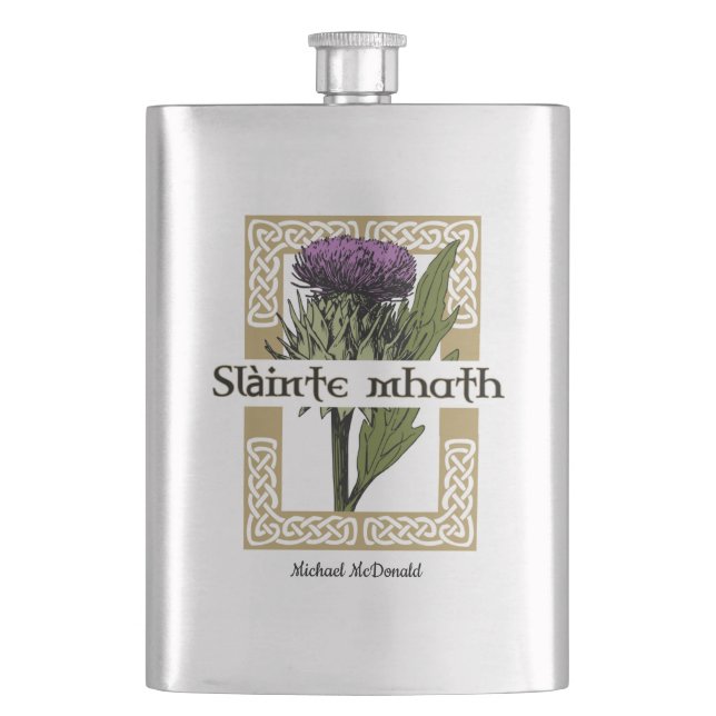 Scottish Thistle och Scots Gaelic Toast Fickplunta (Framsidan)