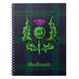 Scottish Thistle på Mörk Tartan Custom Name Anteckningsbok