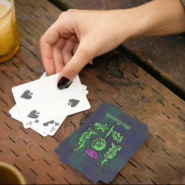 Scottish Thistle på Mörk Tartan Custom Name Casinokort