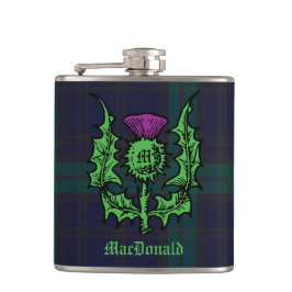 Scottish Thistle på Mörk Tartan Custom Name Fickplunta