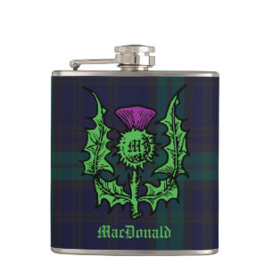 Scottish Thistle på Mörk Tartan Custom Name Fickplunta