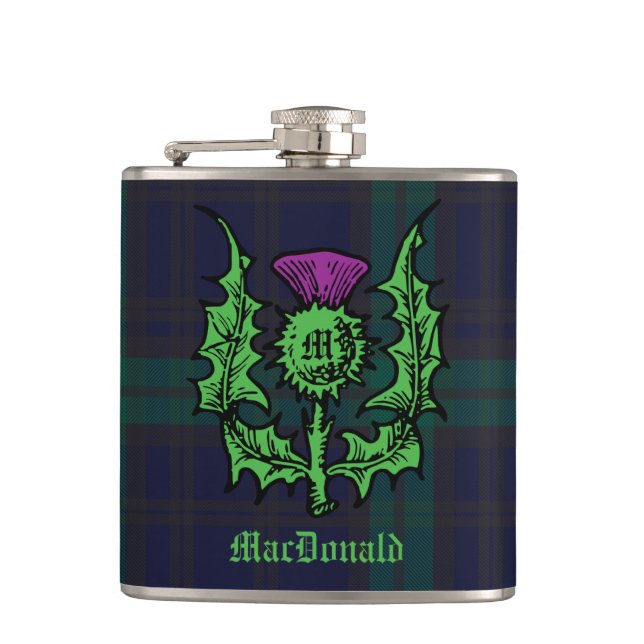 Scottish Thistle på Mörk Tartan Custom Name Fickplunta (Framsidan)